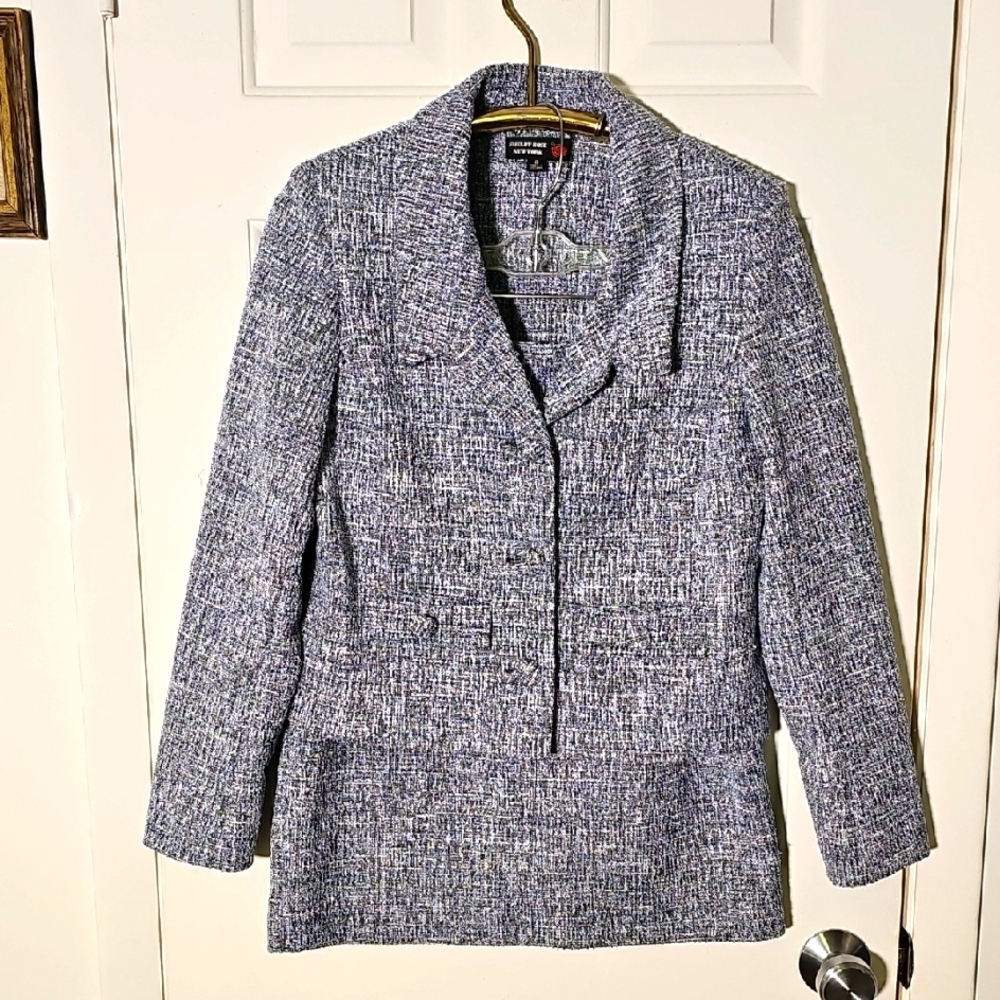 Shelby Rose NY Gray Blue Tweed W/silver Threads. 2pcs Suit Y2K Timless Sz 8